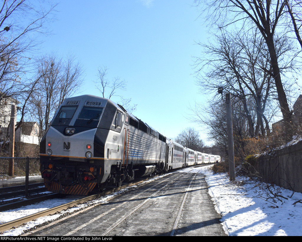 NJT PL42AC # 4031 pushes Train # 1710 out of the soon to close Kingsland Station